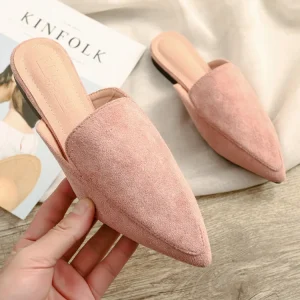 Flats Comfortable Black Womens Mules Slip-on Closed Pointed Toe Mules for Women Shoes