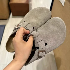Flip-flops for Men and Women Cork Soled Three-breasted Slippers Leather Double-breasted