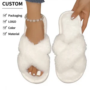 Floor for Cross Strap Women Fuzzy Plush EVA Anti Slip Soft Open Toe Fashion Home Indoor Four Season Custom Logo