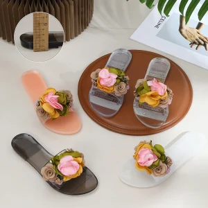 Flowers Decorative Women PVC Transparent Slippers Jelly Slide Sandals Jelly Shoes