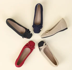 Flying Knit Flats for Women Square Toe Flat Shoes Dressy Ballet Flats with Comfortable Inner Height Increasing Heels