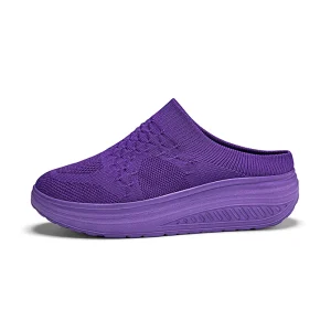 For QILOO Comfortable Thick Sole Knit Mule Sneakers Breathable Slip on Wedge Shoes for Women’s Outdoor Use
