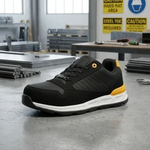 For Women’s Anti Slip Composite Toe Industrial Shoe for Construction Black Yellow for 7 Wide