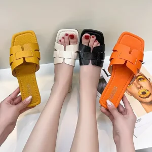Foreign Trade Cross border Large Size 35 42 Women’s Summer Outdoor Wear One character Beach Soft Bottom Square Toe Slides