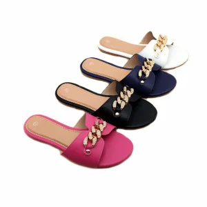 Foreign Trade Flat slippers Female Summer Outdoor Wear New Metal Open toed Casual Temperament Street Light Female slippers