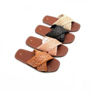 Foreign Trade Flip-flops Women’s Flat Flip Flops Woven Casual Retro Cross Holiday Wear-resistant Women Slippers Comfortable