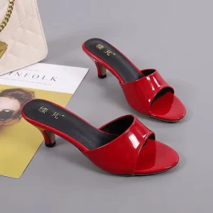 Foreign Trade New Fashion Round Toe High Heel Mules 6.5cm Comfortable Women’s Party Slide Sandals