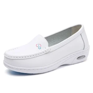 Four Seasons Air Cushion Hospital Nurse Shoes Women’s Thick Sole Elevated Medical White Work Shoes Breathable Female Loafers