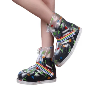 Four colour Printing Women’s Outdoor Rainshoes Anti slip Plastic Waterproof Boots Covers Overshoes for Rain