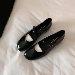 French Elegant New Style Patent Leather Buckle Strap Chunky Heel Mary Jane Women’s Non-slip Single Shoes