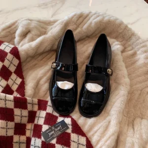French Preppy Style Classic Versatile Toe Mary Jane Flats Single Strap Chunky Heel Women’s Casual Height Increasing Slip-On