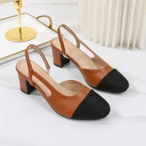 French Retro Color Blocked Women’s Ankle Strap Thick Heel Closed Toe Platform Sandals, Breathable Lightweight, Height Increasing