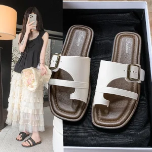 French Retro Style Open Toe Slip-On Sandals for Women Korean Version Fairy Toe Ring Comfort Fashion Trend Spring Summer Custom