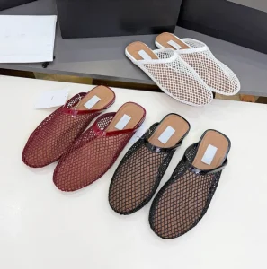 French Slippers Summer New Fairy Mesh Breathable Buckle With Toe Cover Half Slippers Flat Sandals Women’s Shoes