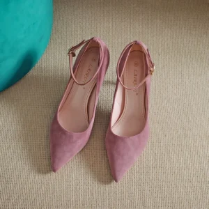 French Style Pointed Toe Stiletto Heels Women’s Low Cut Ankle Strap Solid Versatile Elegant Pumps Buckle Rhinestone Detailing