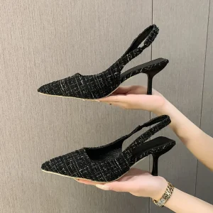 French Style for High Heel Outdoor Slip on Pointed Toe Sandals Women’s New Summer Thin Heel Shoes