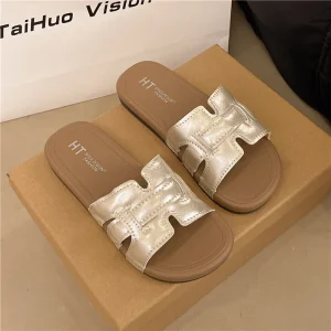 French Women’s Summer Flat Bottom Sandals High Grade Tops for Slippers for Wear with Skirts