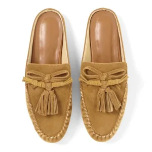 Fringed Suede Toe Flat Mules Available in Customizable Colors Slippers Mule Shoes