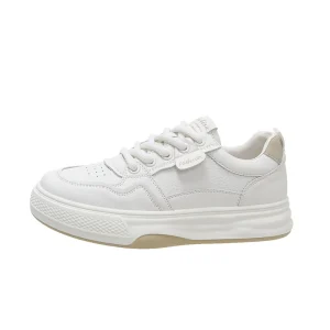 Full-Grain Cowhide White Lace-Up Sneakers Women’s Spring New Style Genuine Leather Lightweight All-Match Casual Med Heel