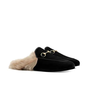 Fur Slippers Woman Sandals Shoes Flat Suede Leather Furry Black Women’S Slippers