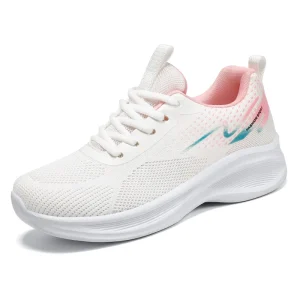 G YS82 Women’s Fashionable Fly Knit Lace Up Sneakers Breathable Platform Vulcanized Casual Walking Running Shoes Autumn Spring