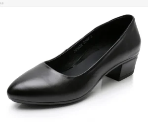 Genuine Cow Leather Full Grain Women’s Anti Slip Professional Safety Work Shoes Black for Hotel Bank Staff for Factory Use All
