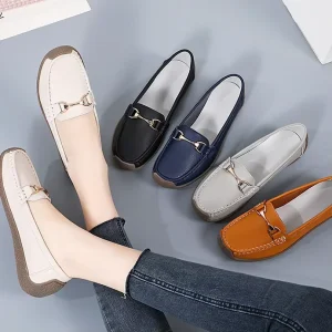 Genuine Leather Moccasins Driving Shoes Comfortable Slip On Casual Flats for Office Daily Wear Women’s Horsebit Loafers