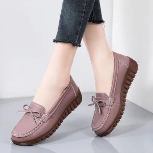 Genuine Leather Solid Anti-Slip Comfortable Casual Office Loafers for Women New Soft Sole Maternity Moms