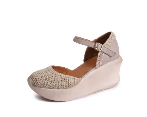 Genuine Leather Wedge Sandals Women Handmade Breathable Summer Shoes Thick Sole Elevator Custom Size Color