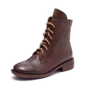 Genuine Leather Winter Over Ankle Boots Women Black Booties Flat Heel Leather Boots Durable Women Shoes
