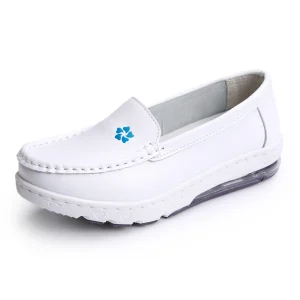 Genuine Leather Women’s Anti-Slip Hospital Nurse Work Shoe Comfortable White All Seasons Rubber Outsole
