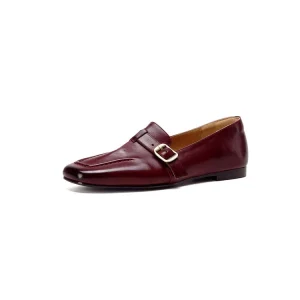 Genuine Leather Women’s Loafers Square Toe Slip On Low Heel Dress Shoes Anti Slip All Seasons