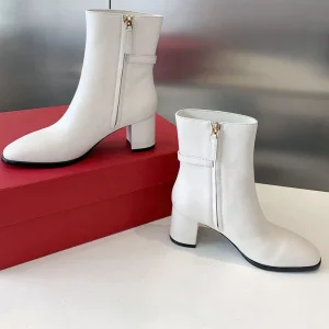 Genuine Leather Women’s Long Boots High Heeled Winter Round Toe Chunky Heel