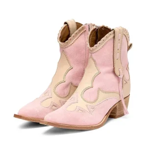Girls New Trend Pink Women Cowboy Boots Patchwork Snip Toe Scalloped Short Women’s Ankle Boots Western Boots