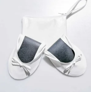 Girls Silver Ballet Flat Slippers for Party Dance Women’s Foldable Travel Ballet Flat Shoes Bag