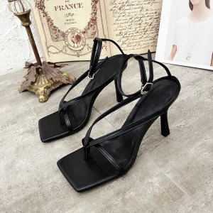 Gladiator Sandals High Heels Women’s Square Toe Clip Lace-up Sandals