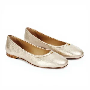 Gold Metallic Leather Soft Upper Summer Breathable Lightweight Simple Fashionable Flat Women’s Ballet Shoes