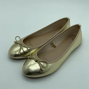 Gold Silver Elegant Bowknot Toe Women’s Flat Comfort Slip-On Solid PU Upper Ballet Flats Shoes