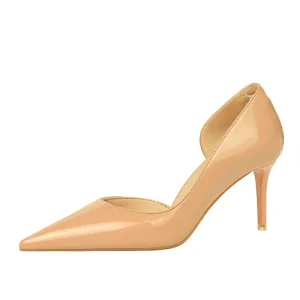 Gold Synthetic Leather Light Weight Flexible High Heels Korean Style Solid Color Pointed Toe Thin Heel Summer Slippers for Women