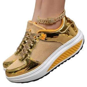 Gold Women’s Height Increasing Platform Casual Shoes Fashion Sneakers