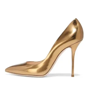 Golden Patent Leather Upper New Style Popular Pointed Toe 10cm High Dress Shoes Women’s Modern High Heel Shoes