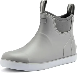 Gray Rubber Deck Boots With Neoprene Waterproof Ankle Lining Slip Resistant Fishing And Boating Shoes Outdoor Deck Work Boots