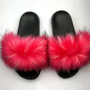 Greatslides Ladies Fashion Trending Slippers Fur Slippers Fox Fur Slides for Women Custom Fluffy Slippers Faux Fur Slides