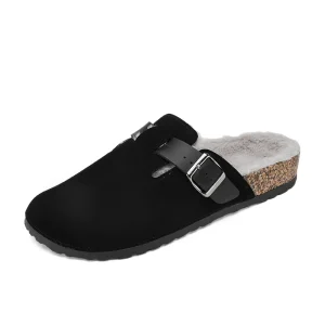 HIGH QUALITY women’s Fuzzy Fur Clogs 36-47 Big Size Soft Winter Cork Slipper Plush Shoes Mules