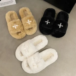 Hairy Slippers for Women Autumn and Winter Non Slip Cotton Slippers for External Wear
