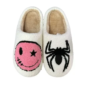 Halloween Spider Ghost Plush Warm Slippers for Women’s Autumn and Winter Indoor Home Anti-slip Soft Slippers