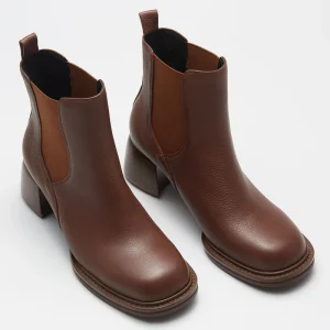 Handmade Comfortable Women’s Ankle Boots Slip On Lug Sole Chunky Heel Square Toe Leather Booties