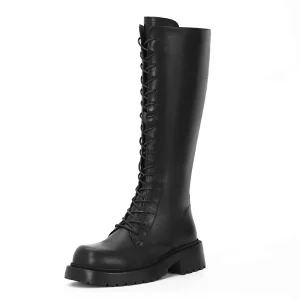 Handmade Cowboy Boots High Quality Genuine Leather Women’s Lace Up Winter Leather Knee High Boots Platform Combat Boot Factory