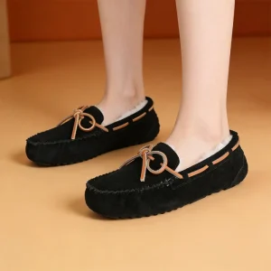 Handmade Durable Anti Slippery Slip On Women’s Autumn Winter Boat Shoes Custom Logo Real Leather Sheepskin Lining Flats Moccasin