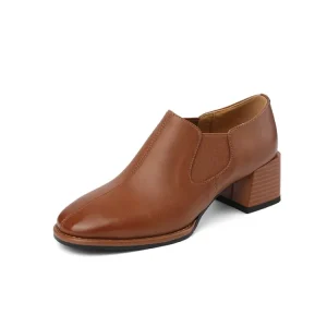 Handmade Genuine Leather Office Shoes for Work Lady Low Heel Comfortable Women Shoes Block Heel